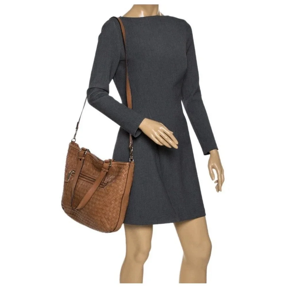 Cole Haan Brown Woven Leather Lined Shoulder Tote‎ Boho